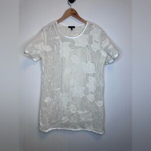 rag & bone White Floral Mesh Short Sleeve Mini Dress